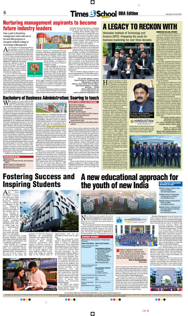 Times B-School Coverage Of Top BBA Institutes Ranking 2023, BBA ...